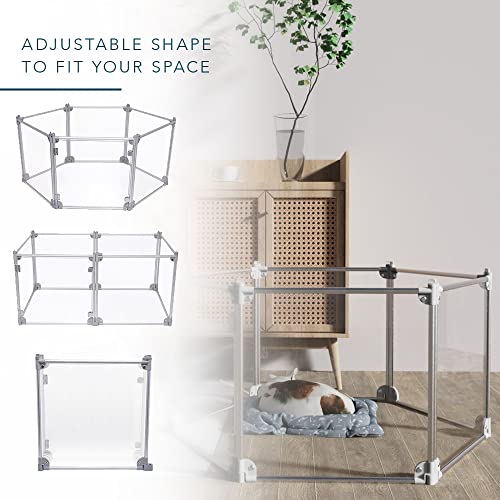 Front Row Foldable Dog Playpen – Durable and Portable Puppy Playpen for Exercise, Rest & Play – Clear Fence Panels with Aluminum Rods and Crate for Dogs and Other Small Pets (Silver, 6-Panel) - color: Silver