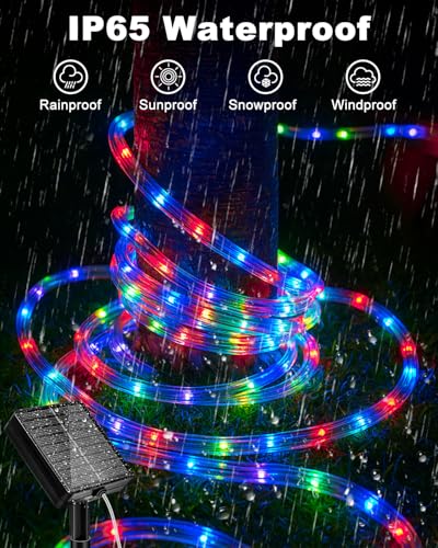 btfarm Solar Rope Lights Outdoor, 120LED 46FT Solar String Lights Outside Waterproof, 8 Lighting Modes Tree Tube Fairy Light Solar Powered for Garden Christmas Yard Party Decorations, Multicolor - color: Multicolor, size: 1 Pack