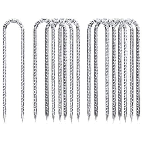 U-Hook-Rebar-Stakes-12 Inch, Ground Stakes Heavy Duty Rebar Stakes for Camping 8pcs Rebar Stakes Rust Proof Coated Metal for Flower Gardens Dog Fence Camping Tents Chicken Coop - color: Silver-U-HOOK, size: 8pcs