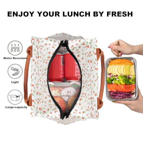 Joymee Lunch Bag Women Insulated Lunch Box Reusable Leakproof Large Spacious Cooler Tote for Women Men Adult with Bottle Holder and Side Pockets for Work Office Travel Picnic -Red Floral - color: 04 Red Floral
