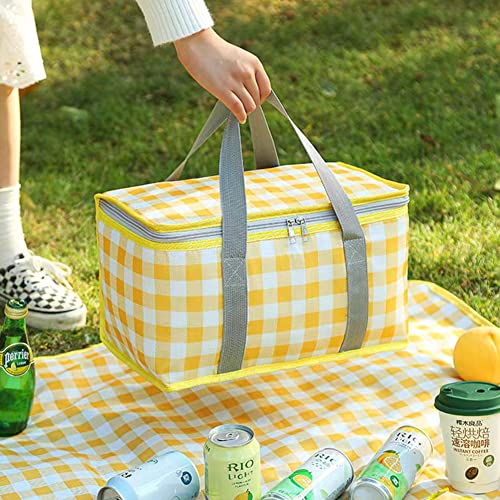 Insulated Picnic Bag Cooler Reusable, Beach Bag Cooler Bags with Zippered Top - Insulated Bag for Hot or Cold,Picnic Basket Collapsible, Picnic,Beach, Outdoor (13.8x7.9x7.9 in) - color: YELLOW