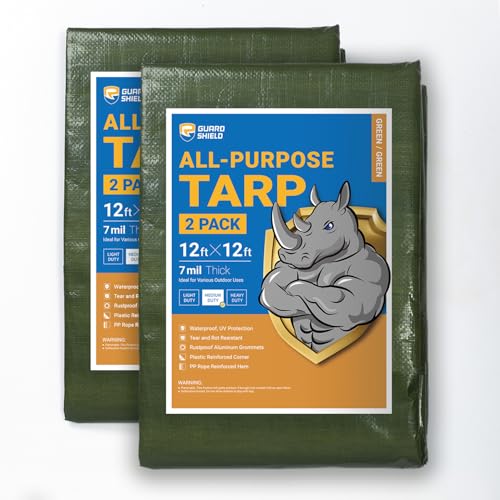 GUARD SHIELD Green Tarp Waterproof 12x12 Feet Medium Duty All Purpose Poly Tarps Cover 7mil (2-Pack) - color: Green, size: 12x12 (2-Pack)
