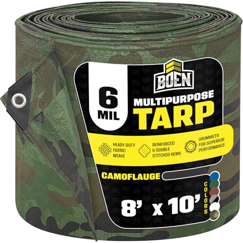 Heavy Duty Tarp Waterproof Large Cover | Camo, 8' x 10' 6 Mil Thick | Rip Proof Tarps | Thick Weave Material, UV Resistant Great for Tarpaulin Canopy Tent, Boat, RV or Pool Cover - color: Camo - 6 Mil, size: 8' x 10'