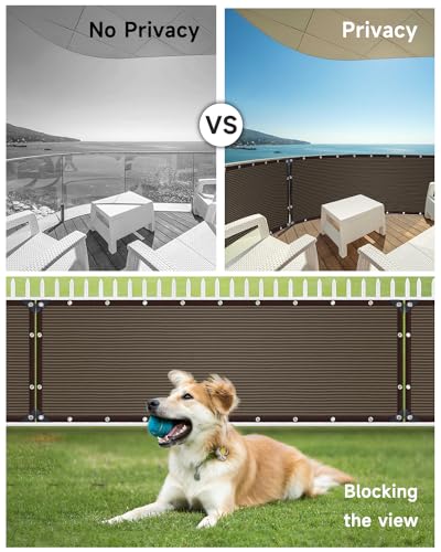 90% Fence Privacy Screen,3x10FT Shade Cloth Outdoor, Balcony Privacy Screen, Decor Fence Covering Privacy Patio,Blockage High Density Mesh for Yard/Garden/Plants, with Cable Zip Ties-Brown - color: Brown, size: 3X10FT