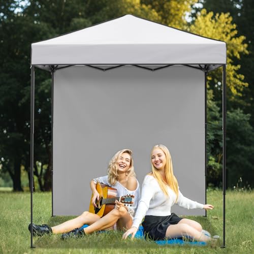 EAGLE PEAK 6x4 Instant Pop Up Canopy Tent with 1 Side Wall Panel, Straight Leg Sun Shelter, Portable Canopy with Carry Bag for Camping, Beach & Sports, White - color: White, size: One Wall