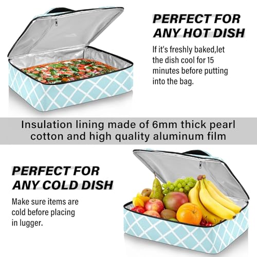 Casserole Carriers for Hot or Cold Food Reusable Casserole Dish Carrier Insulated Thermal Large Capacity Durable Perfect for Party Camping Family Gatherings Yellow Fish - color: Blue Grid Lines