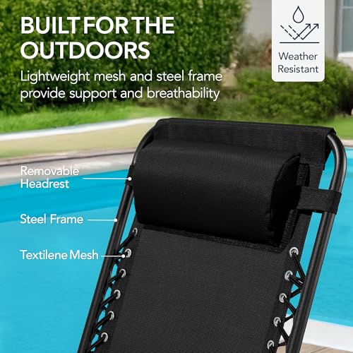Best Choice Products Outdoor Zero Gravity Rocking Chair, Folding Reclining Patio Lounge Chair with Adjustable Pillow for Lawn, Beach, Camping - Black - color: Black