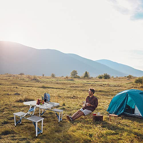 Outvita Portable Picnic Table with Seats, Folding One-Piece Dining Table Set with Suitcase Umbrella Hole for BBQ Gathering Travel Party Beach Patio - color: Silver