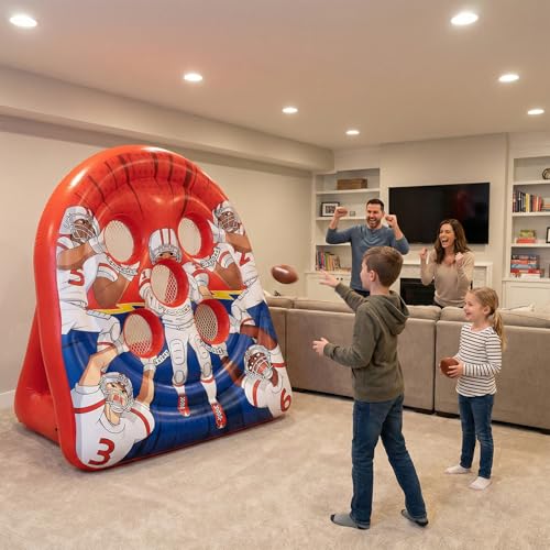 6FT Giant Inflatable Football Target Toss Game - Fun Indoor & Outdoor Yard Games for Kids & Adults, Football Party Throwing Games, Carnival Games, Camping & Tailgate Lawn Activities - color: Red