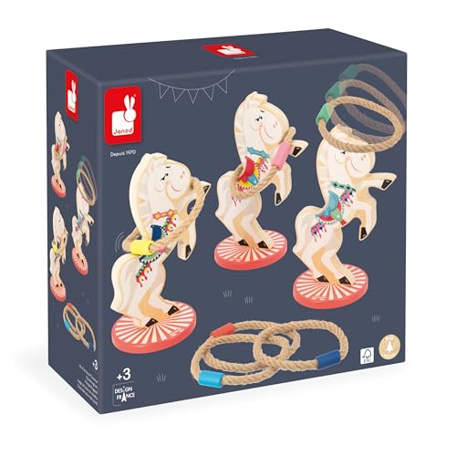 Janod - Applepop Horse Ring Toss Wooden Carnival Game - Family Game Night - Family Fun Game - Develops Coordination Skills, High Safety Standards - French Design Quality, Durable Wooden Construction - style: Horse Ring Toss Game
