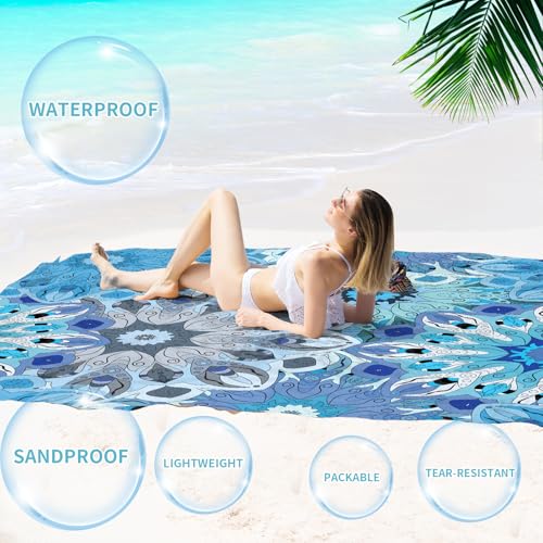 Beach Blanket Waterproof Sandproof 78''×110'' Large Suits 1-7 Adults Oversized Lightweight Picnic Mat Beach Blanket Water Resistant for Camping Hiking Travel Picnic - color: Mandala Floral, size: 9'2" x 6'6"