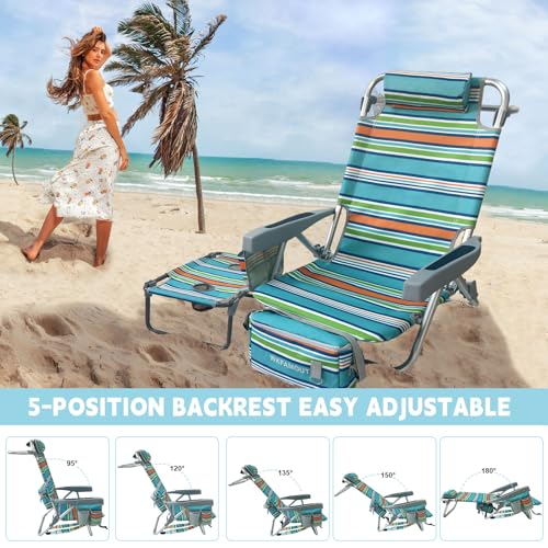 Backpack Beach Chair Aluminum with Folding Camping Table 5-Position Lay Flat Lounge Chair Outdoor for Adults with Insulated Cooler Bag and Cup Holder - color: Orange, size: 1 PACK