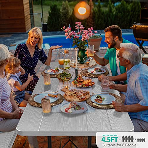 YITAHOME Folding Picnic Table w/Easy Assembly Steel Frame & Wood Like Tabletop, All Weather Folding Picnic Tables with Benches Ideal for Yard Patio Lawn Party, White - color: White
