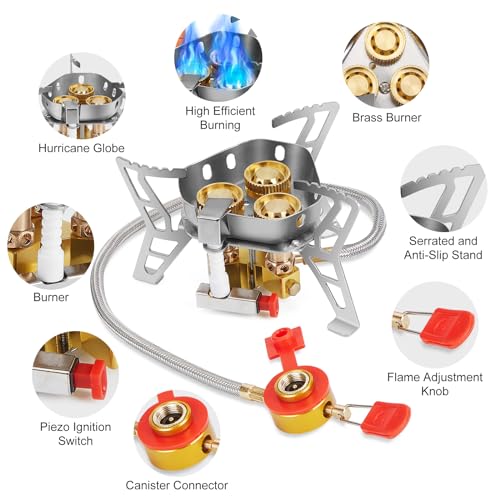 WADEO 6800W Windproof Camping Gas Stove, Small Camping Stove with Piezo Ignition, 1LB Propane Tank Adapter, Butane Adapter for Outdoor Cooking, Picnic, Camping and Hiking - style: 6800W