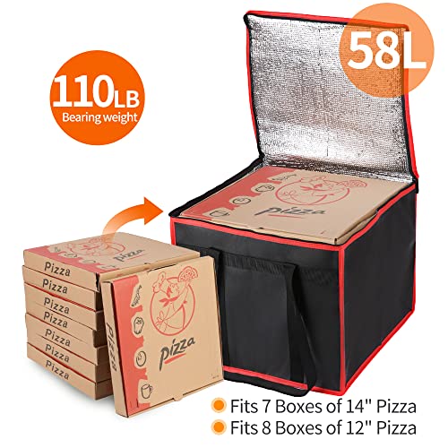 Bodaon Insulated Pizza Delivery Bag, 16" x 16" x 14" Pizza Warmer Bags for Carry Hot, Commercial Delivery Bag, Food Warmers for Parties, Pizza Pack Insulation, Pizza Carrier (Black-Red, 1Pk) - color: Red
