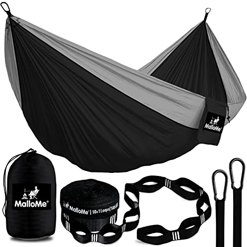 MalloMe Camping Hammock for Adults & Kids - Portable Hammocks for Outside - Hamacas para Adultos Outdoor Single & Double Two 2 Person Hammock - Hamaca/Hamacs/Amacas Heavy Duty Tree Travel Hamock - color: Black / Grey, size: Large