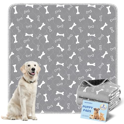 Washable Pee Pads for Dogs Large 48" x 48" 2-Pack Reusable Puppy Pads Pet Training Pads, Fast Absorb Dog Mats, Waterproof Whelping Pad, Non-Slip Protects Against Urine Leakage - color: Gray, size: 48*48 Inch (Pack of 2)