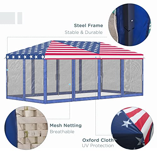 10' X 20' Pop Up Canopy Gazebo Tent with Netting, Heavy Duty Instant Sun Shelter with Carry Bag, Portable Large Tents for Parties for Outdoor, Garden, Patio, American Flag Pattern Event Tent
