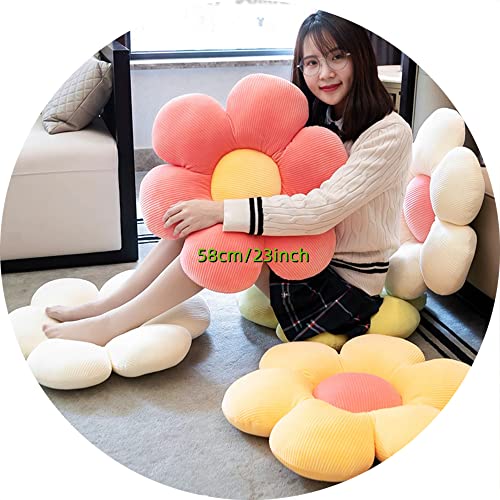LEHU Flower Pillow, Flower Shaped Seating Cushion - Cute Daisy Floor Pillow for Girls Tweens Room Decor for Reading and Lounging Comfy, Down Cotton Fill, White + Pink, 23 Inches - color: White + Pink, size: 23''