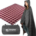 DUKUSEEK Large Camping Blanket - Waterproof, Quilted, Extra Thick Fleece, Warm, Windproof, Wearable, Includes Foldable Hood and Stuff Sack for Car, Outdoor Sports, Picnics, Stadiums, Dogs - color: Black Outer With Red Plaid Fleece