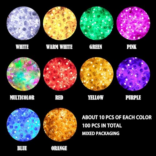 Aogist 100pcs Balloon Lights,Long Standby Time Waterproof Twinkle Mini Light,Battery Powered,Round LED Ball Lamp for Balloon Paper Lantern Party Wedding Christmas Halloween Decorative,10 Colors Flash - color: 10-Colors, size: 0.6inch (Flash)
