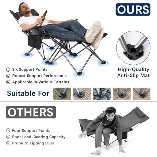 apollo walker Reclining Beach Chair, Adjustable 90-135° Backrest Camping Lounge Chairs for Adults, Folding Chair with Foot Rest & Detachable Pillow - Upgraded 8-Leg, Grey - color: Grey, style: 8-Leg
