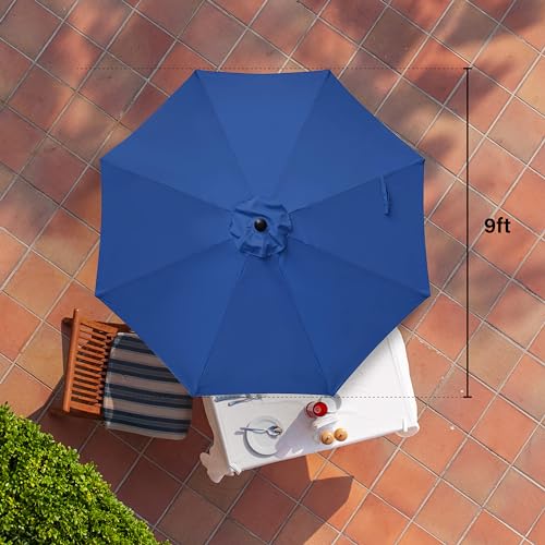 HealSmart 9ft Patio Umbrella with Push Button Tilt/Crank, Outdoor Table Market Yard Umbrella with 8 Sturdy Ribs for Garden, Backyard, Deck, Pool, Blue - color: Blue, size: 9FT