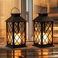 Homemory Solar Lanterns Outdoor Waterproof Hanging with Flickering Flameless Candles, 2 Pack 13'' Garden Outdoor Lantern Decorative for Patio Front Porch Backyard Balcony Cabin Outside Table(Black) - style: Black
