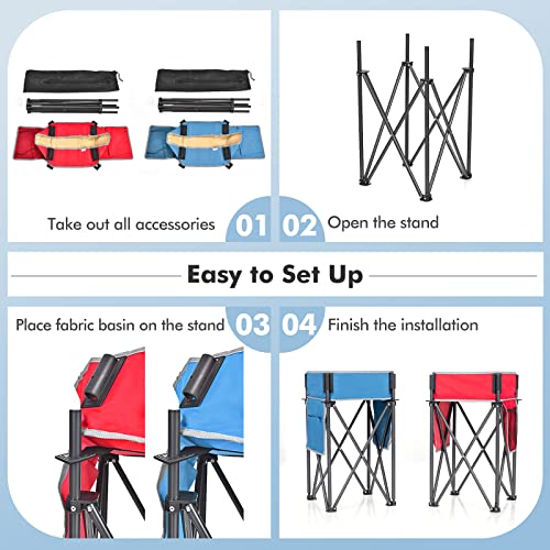 Goplus 2 PCS Folding Camping Tables, Portable Picnic Tables with Large Capacity Storage Sink, Side Pockets, Anti-Skid Feet, Lightweight Tables for Hiking, Fishing, BBQ, Beach (Blue+Red) - color: Blue+red