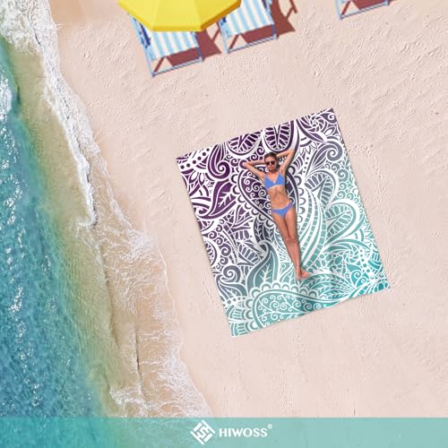 Beach Blanket Waterproof Sandproof Oversized 95”x 80”,Sand Free Beach Mat with Corner Pockets,Portable Mesh Bag for Beach Festival,Picnic,Travel and Outdoor Camping (Ombre Purple Blue) - color: Ombre Purple Blue