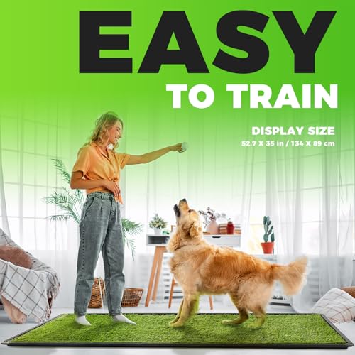 Hompet Dog Grass Pad with Tray Large, 52.7"x35", 2 Reusable Artificial Turf for Dogs Potty, Waterproof Non-Slip Washable Pee Pads, Quickly Absorbency Portable Dog Litter Box for Indoor/Outdoor Use - size: 52.7 x 35"