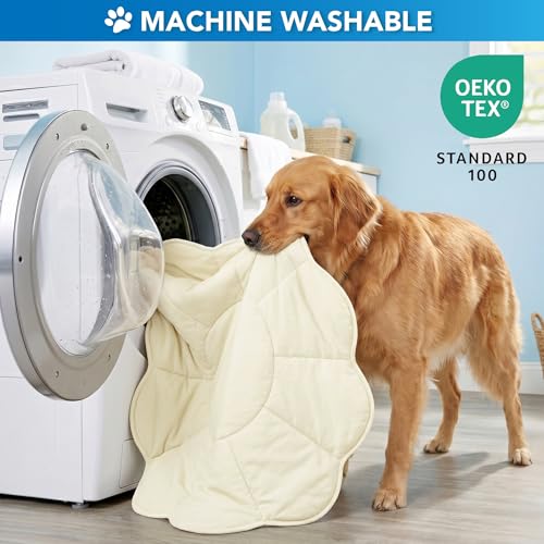 PetAmi Dog Cooling Mat, Flower Shape, Pet Pad with Cooling Nylon & Soft Fleece, Q-Max > 0.4 Reversible All Season Blanket for Dogs & Cats, Small 35x35 in, Beige - color: Beige, size: Small