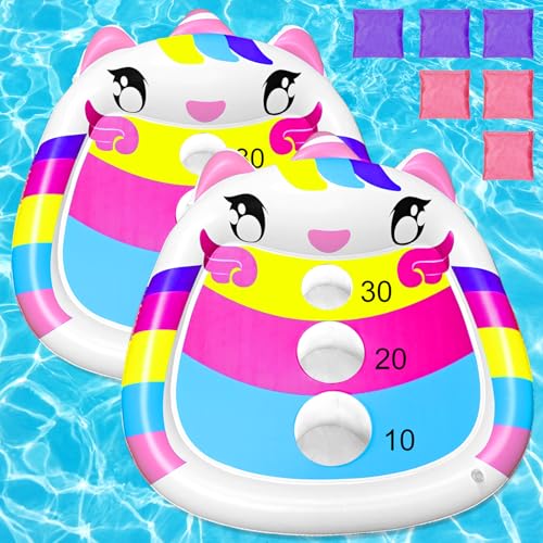 2 Pack Kids Pool Toys,Inflatable Unicorn Cornhole Board Floating Water Games Outdoor Swim Play for Adults Family,Cool Summer Party Gift for 6 7 8 9 10 12 Year Olds - style: 2 Pack Unicorn Cornhole Board