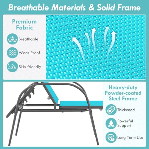 Giantex Patio Lounge Chair, Outdoor Chaise Lounge with 5 Adjustable Backrest, Sturdy Steel Frame, Sunbathing Recliner, Tanning Chair for Beach, Outside, Yard, Balcony, Pool Chairs (1,Turquoise) - color: Turquoise