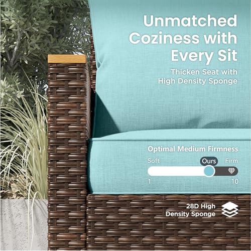 PHI VILLA 4-Piece Curved Patio Furniture Set, Half-Moon Wicker Sectional Furniture Sofa Set for 8 Seats with Cushioned 3 x Curved Sectionals and 2 x Ottoman, Aqua Blue - color: Aqua Blue, size: 8 Seats - Round