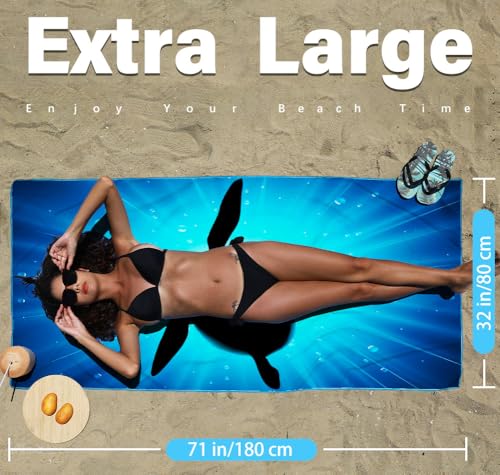 Widdonen Lightweight Thin Microfiber Beach Towel Sand Free Quick Dry Absorbent Compact Soft Pool Swim Travel Towels Extra Large Oversized Beach Accessories Packable Essentials Stuff Gifts for Adult - color: 2 Pack Dark Sea Turtle, size: 32x71 Inch