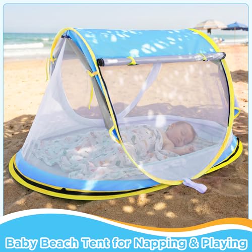 Baby Beach Tent, Pop Up Beach Tent Sun Shade for Beach, UPF 50+ UV Protection Sun Shelters for Infants with Carry Bag for Outdoor Travel, Camping(Blue) - color: Blue