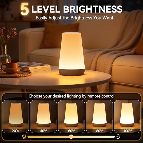 Auxmir Rechargeable LED Night Light, Touch & Remote Control Bedside Lamp with 13 Colors, 5 Brightness Levels, Portable Table Lamp for Kids Baby Nursery, Bedroom, Bathroom, Camping, Dark Brown - color: Dark Brown