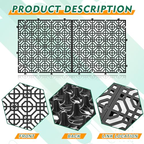 15 Pcs 15.7 x 15.7 in Heavy Duty Ground Protection Mats Drive on Lawn Grates Grid Parking Pavers, Drain Interlocking Non-Slip Floor Mat, 6613 lb Load for Stone Grass Grid Permeable (Black) - color: Black, size: 15.7 x 15.7 in