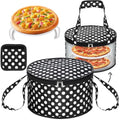 Pickmesh Round Pie Carrier 12 x 7 Inch Insulated Casserole Carriers with Lid and Detachable Handle for Hot or Cold Food Cake Transport Thanksgiving Christmas Gift(Black White Polka Dots) - color: Black White Polka Dots