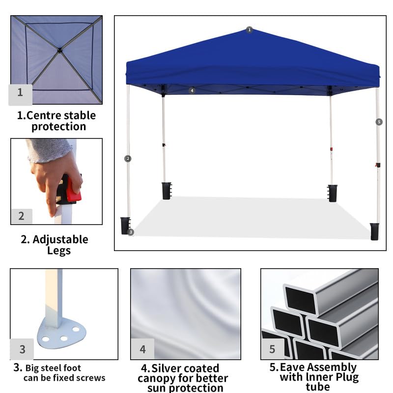 Northroad 10x10ft Pop Up Canopy, Popup Outdoor Canopy Tent with Wheeled Carrying Bag,Portable Gazebo Shelter for Patio,Deck,Garden,Beach（Blue） - color: Blue, size: 10x10