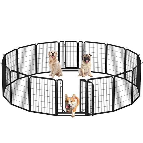 Yaheetech Dog Playpen Outdoor, 32 inch 16 Panels Dog Pen Indoor Heavy Duty Puppy Exercise Pen Metal Pet Fence for RV Camping/Yard/Garden - size: 32"