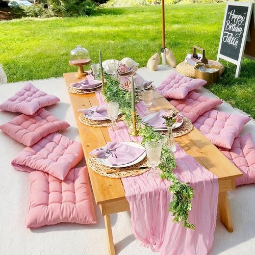 Extra Large Outdoor Picnic Blanket with Table Runner and Floor Pillow Cushion for Picnic Wedding Birthday Baby Shower Backyard (91 x 71'',Pink,6-Person) - color: Pink