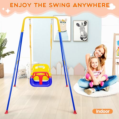 Baby Swing Stand, Heavy Duty Foldable Swing Stand A-Frame Metal Swing Stand Frame for Backyard Indoor & Outdoor Use (Hammock Chair not Included) (Blue) - color: Blue