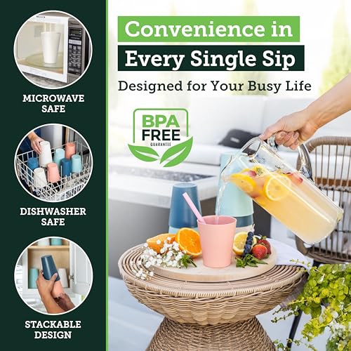 Grow Forward Premium Wheat Straw Cups - 13 & 20 oz Unbreakable BPA Free Hard Plastic Cups - Reusable Lightweight Plastic Drinking Glasses for Kitchen, Outdoor, Water, Camping, RV - Tropical - color: Tropical, size: 13/20oz