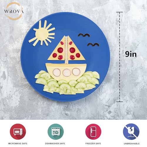 Wrova Wheat Straw Dinner Plates 9 Inch Unbreakable Set of 8 - Dishwasher & Microwave Safe Plastic Plates Reusable - Lightweight Plates for Kitchen,Camping,Apartment,Dorm,RV,Party - Ocean Series - color: Gradient Blue, size: 9 inch