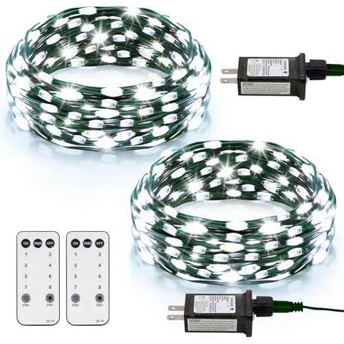 2 Pack Fairy String Lights Plug in 33Ft 100 LED, IP68 Waterproof Christmas Tree Light with Remote Timer Christmas Lights with 8 Modes Dimmable Twinkle Lights for Xmas Indoor Decor (Cool White) - color: Cool White