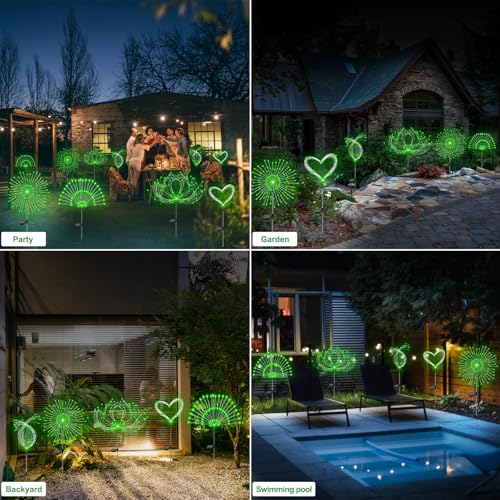 Slyuexu Solar Garden Lights Outdoor Waterproof, 2 Pack 120 LED Solar Firework Lights Decorative Garden Décor Outside for Flowerbed Pathway Party Christmas Decoration, Green - color: Green, size: 2 Pack