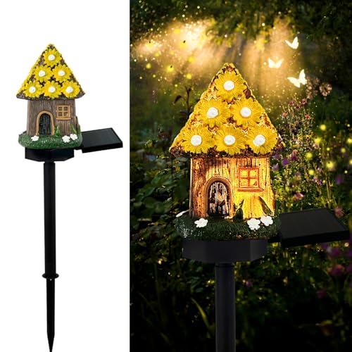 Mushroom Solar Lights Outdoor, Waterproof Fairy Houses Light Mushroom Garden Decor Decorative Solar Powered Garden Stake Lights for Outside Lawn Walkway Patio Yard (Yellow) - color: Yellow