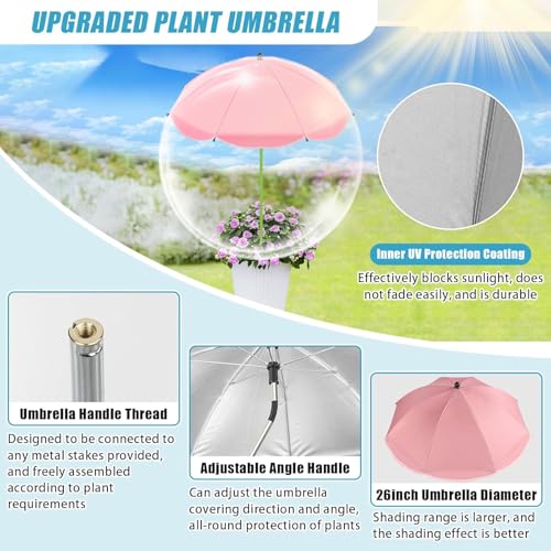 Axcoix 8 Pack Upgraded Plant Umbrellas for Outdoor Plants, 26" Larger Garden Plant Umbrella Shade with Adjustable Angle, 43.4" Higher Sun Shade for Plants, Potted Plant, Garden Beds - color: 8 Pack-2Pink 2Blue 2Green 2Orange